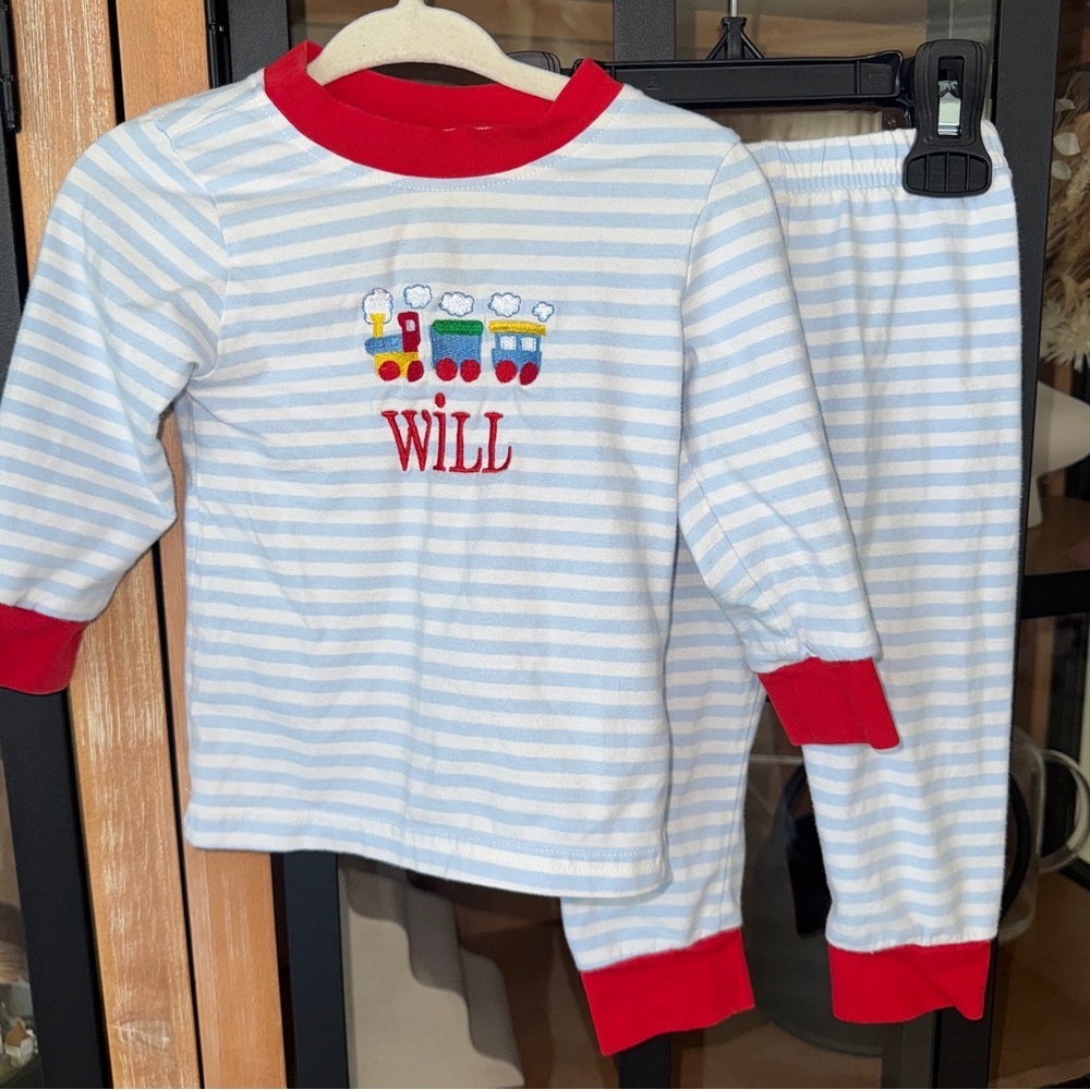 Will monogrammed set Cecil & Lou pajamas long sleeve tee pants train embroidered
